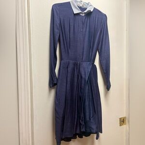 Carven Navy Long-Sleeve Dress with Collar